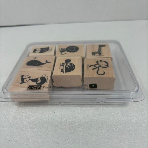 Stampin Up Fox and Friends Set of 7 Stamps Whale Owl Turtle Lion Money Giraffe - Picture 6 of 9
